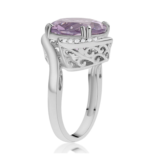 Silberring mit Rose De France Amethyst und weißem Topas