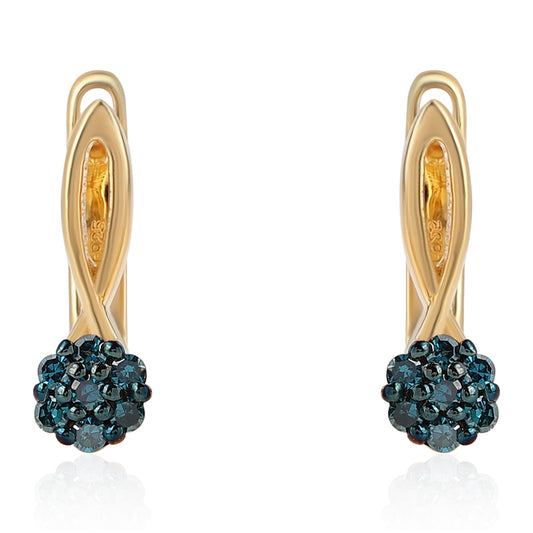 Goldplattierte Silberohrringe mit blauem Diamant