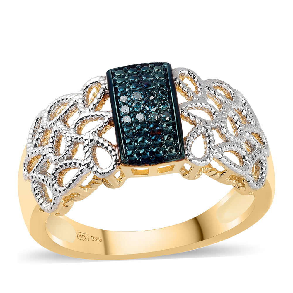 Goldplattierter Silberring mit blauem Diamant