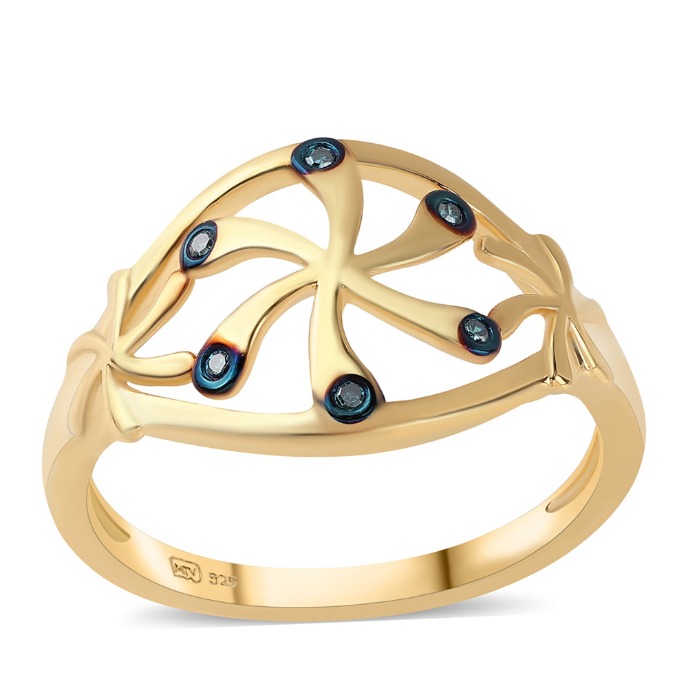 Goldplattierter Silberring mit blauem Diamant