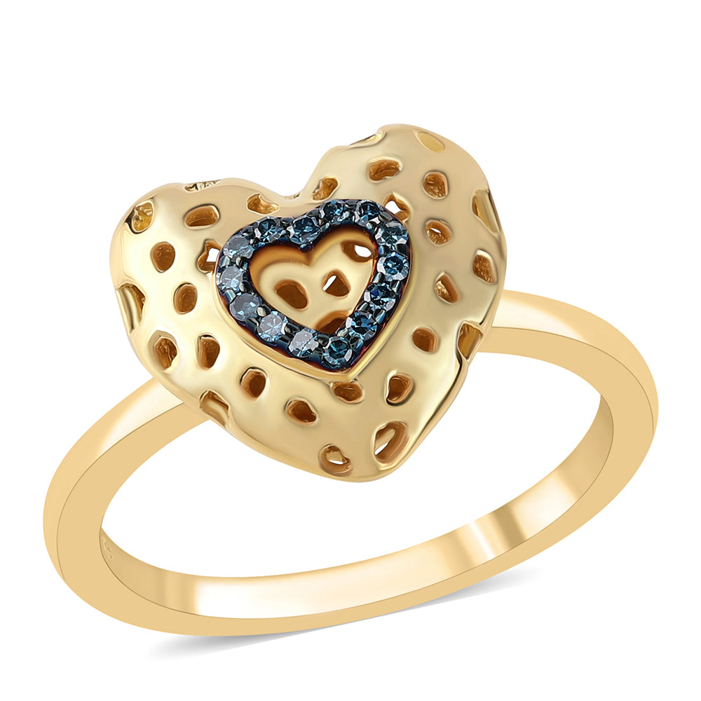 Goldplattierter Silberring mit blauem Diamant