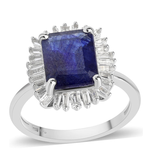 Silberring mit australischem blauem Saphir und weißem Topas