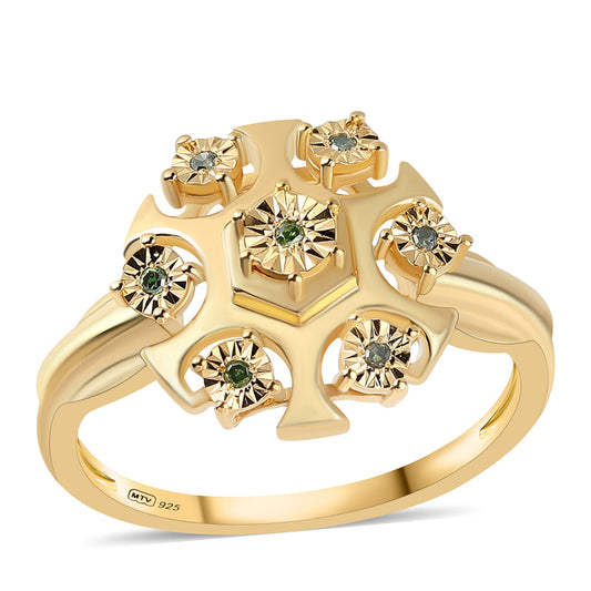 Goldplattierter Silberring mit grünem Diamant