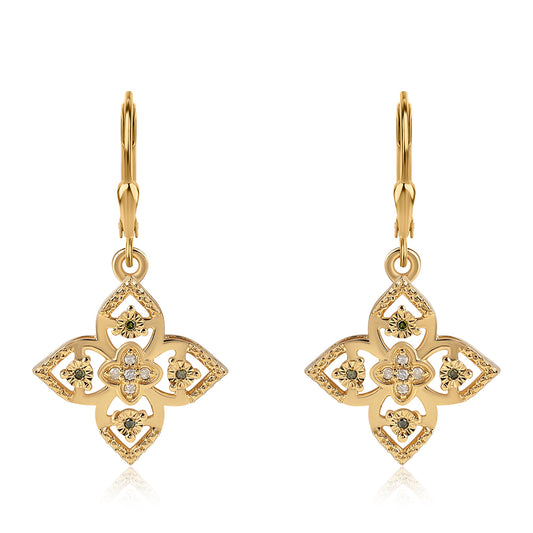 Goldplattierte Silberohrringe mit grünem Diamant und weißem Diamant