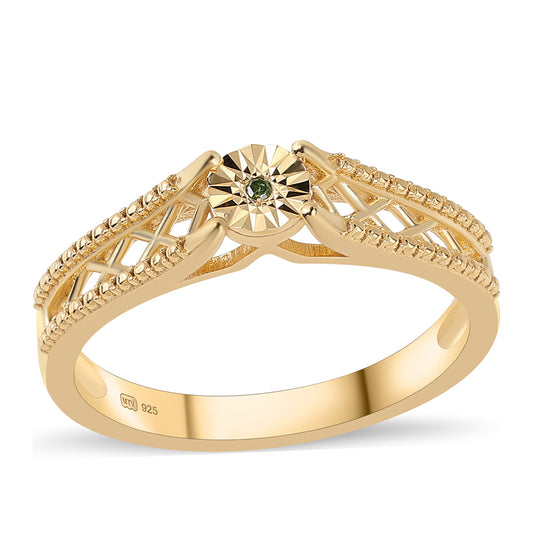 Goldplattierter Silberring mit grünem Diamant
