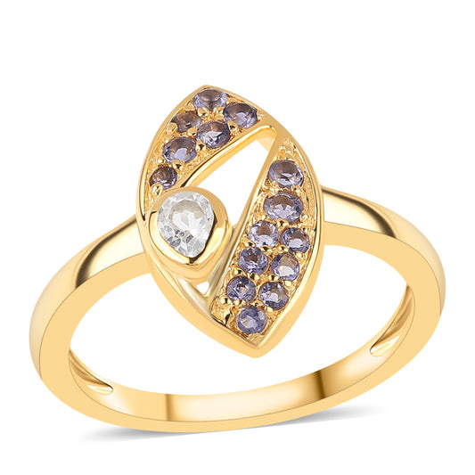 Goldplattierter Silberring mit Iolith und weißem Topas