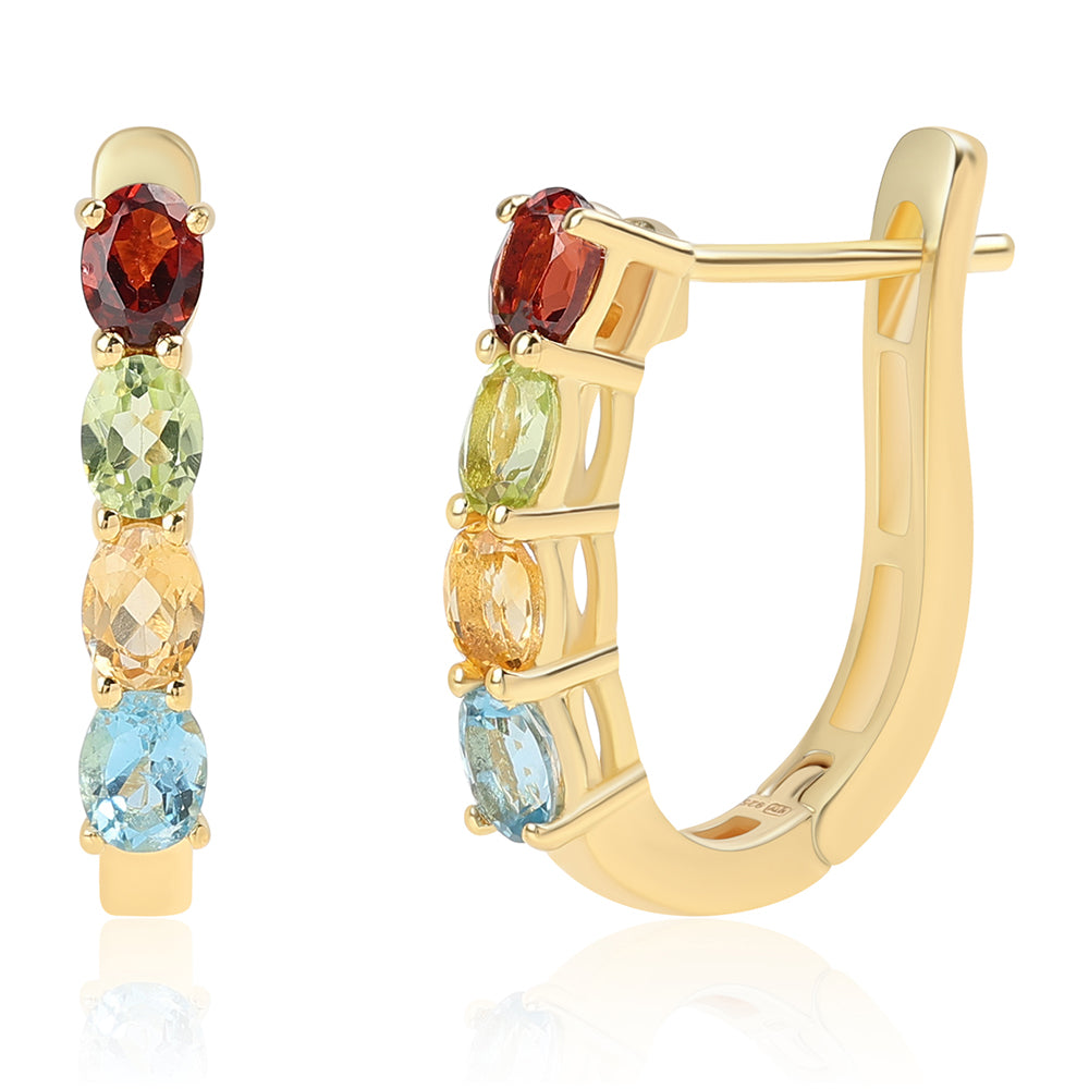 Goldplattierte Silberohrringe mit rotem Granat und Zitrin