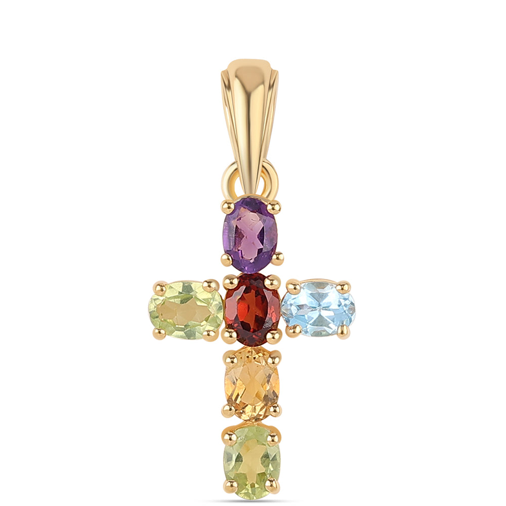 Goldplattierter Silberanhänger mit afrikanischem Amethyst und Peridot 1 