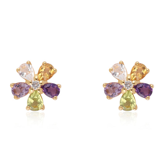 Goldplattierte Silberohrringe mit Rose De France Amethyst und Peridot