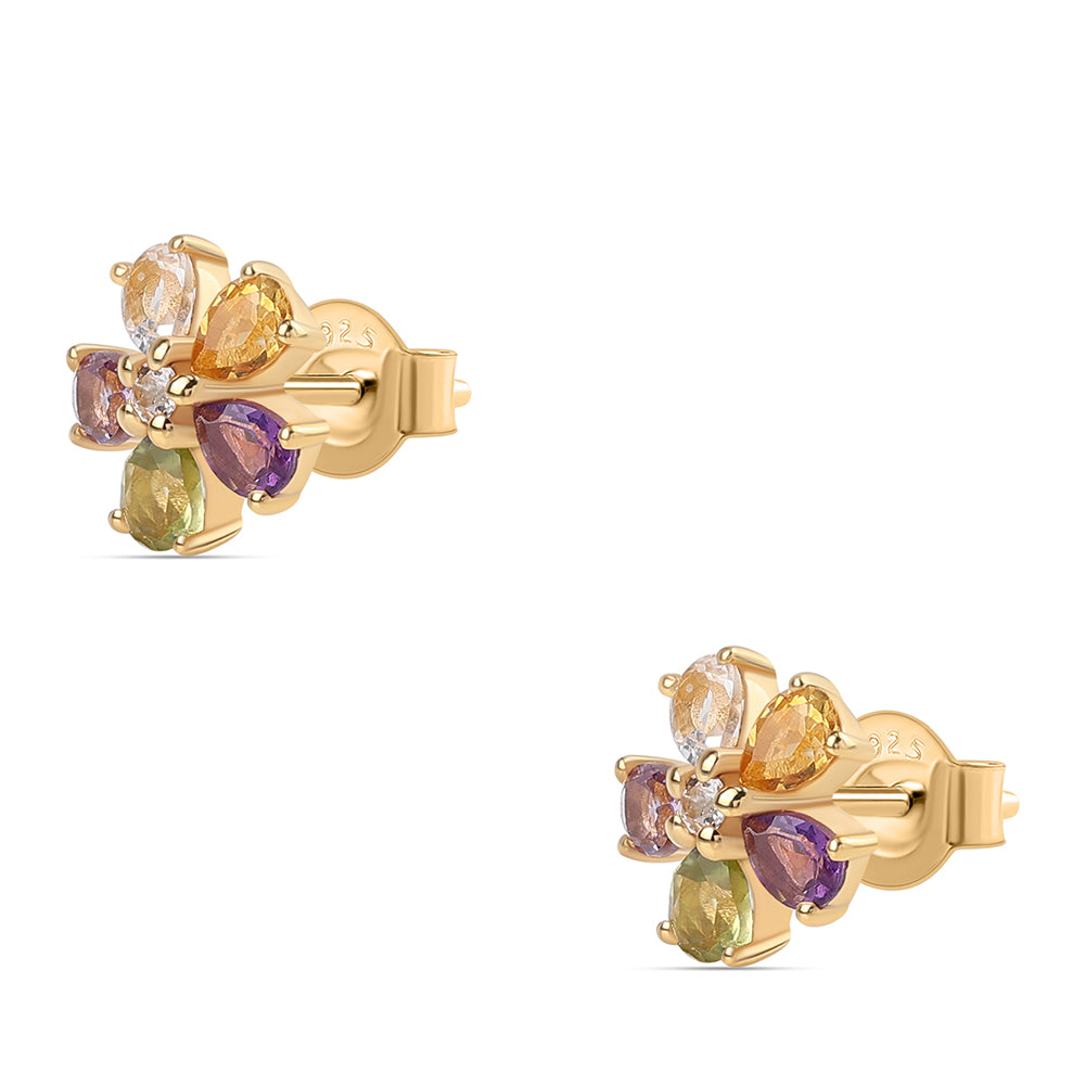 Goldplattierte Silberohrringe mit Rose De France Amethyst und Peridot 3 