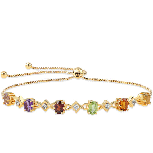 Goldplattiertes Silberarmband mit Rose De France Amethyst und Zitrin