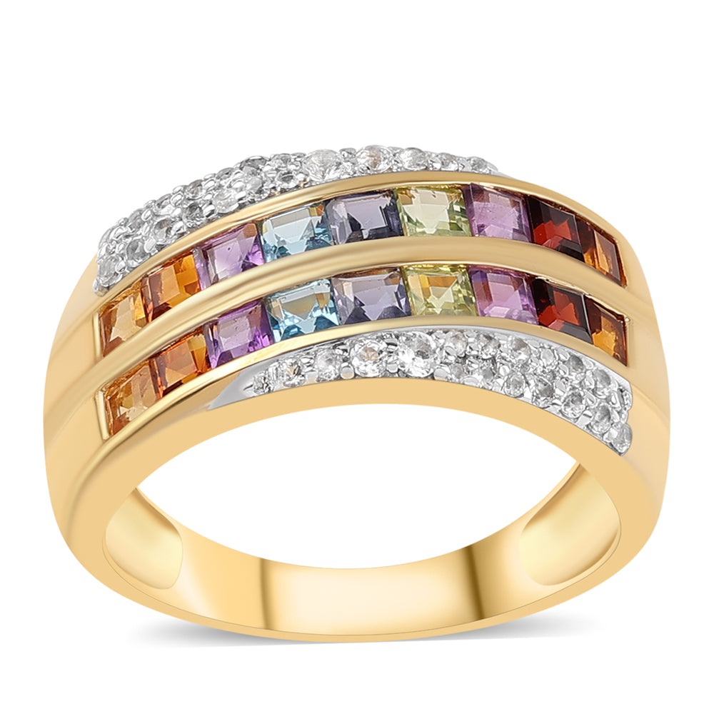 Goldplattierter Silberring mit afrikanischem Amethyst und rotem Granat