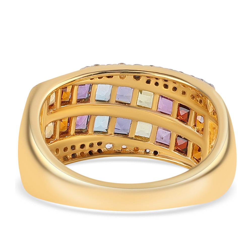 Goldplattierter Silberring mit afrikanischem Amethyst und rotem Granat 2 