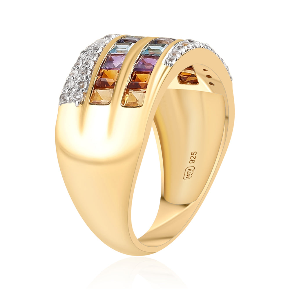 Goldplattierter Silberring mit afrikanischem Amethyst und rotem Granat