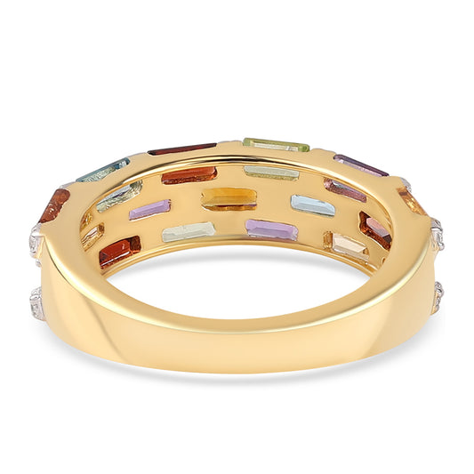 Goldplattierter Silberring mit afrikanischem Amethyst und Zitrin