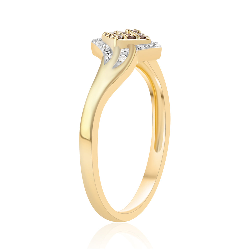 Goldplattierter Silberring mit rotem Diamant und weißem Diamant