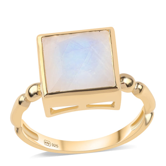 Goldplattierter Silberring mit Regenbogenmondstein - Klasse AA