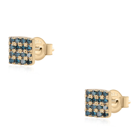 Goldplattierte Silberohrringe mit blauem Diamant
