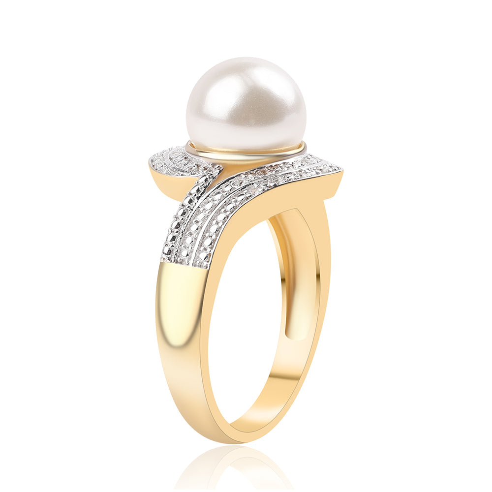 Goldplattierter Silberring mit weißer Süßwasserperle und weißem Topas 3 