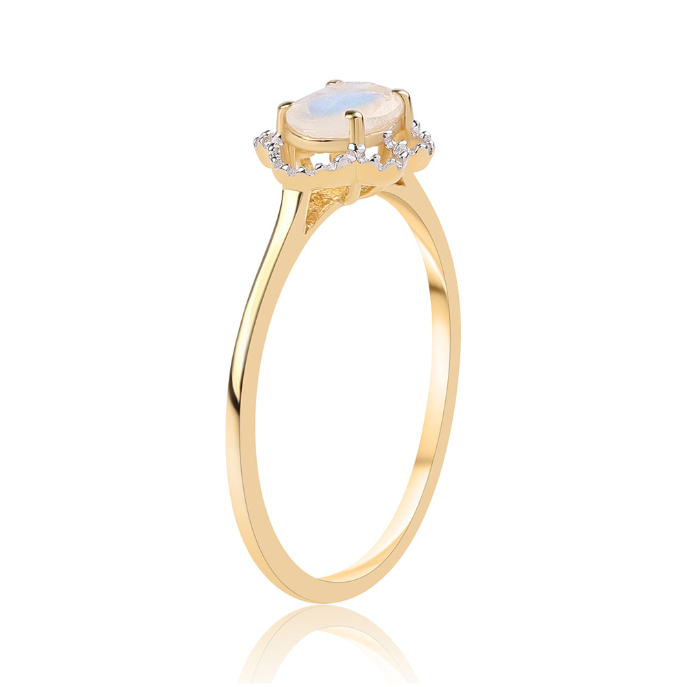 Goldplattierter Silberring mit Regenbogenmondstein - Klasse AA 3 