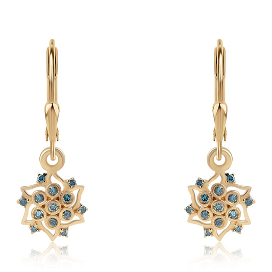 Goldplattierte Silberohrringe mit blauem Diamant