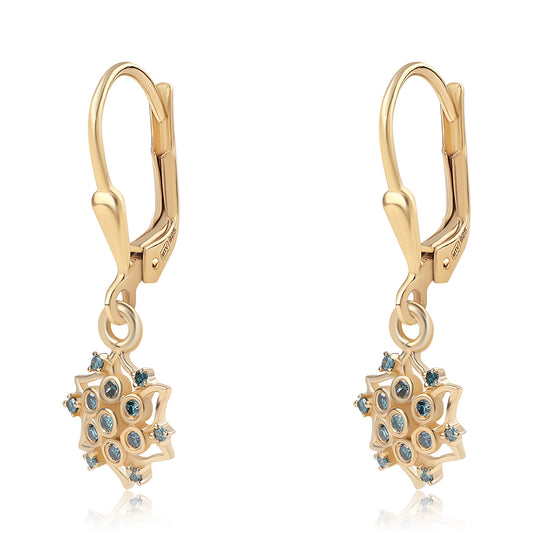 Goldplattierte Silberohrringe mit blauem Diamant