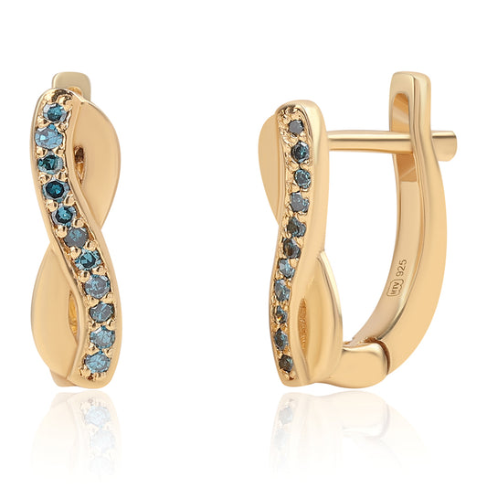 Goldplattierte Silberohrringe mit blauem Diamant