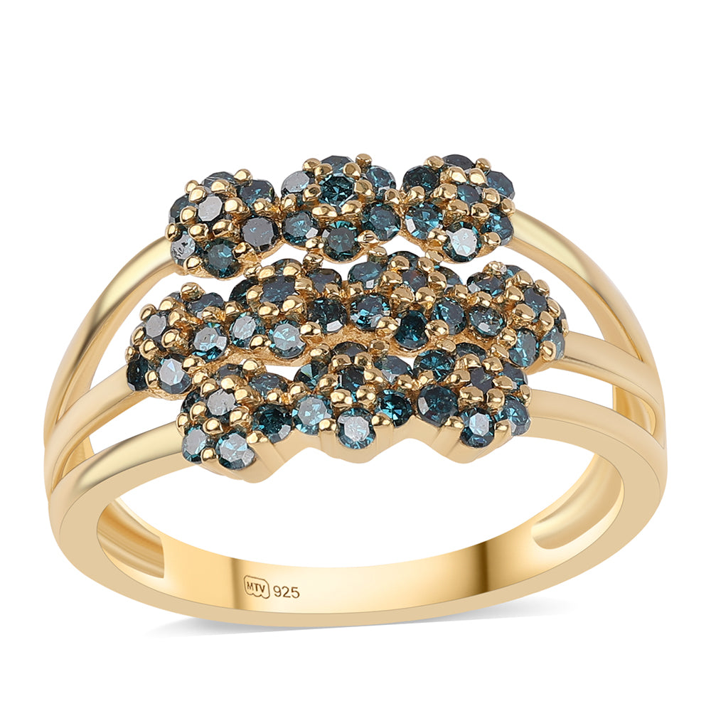 Goldplattierter Silberring mit blauem Diamant