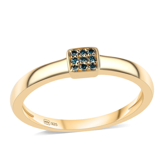 Goldplattierter Silberring mit blauem Diamant