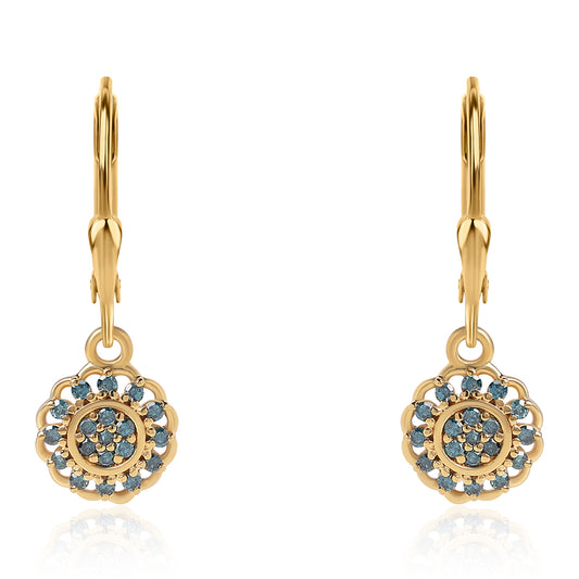 Goldplattierte Silberohrringe mit blauem Diamant