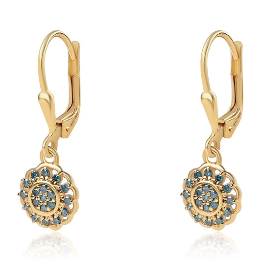 Goldplattierte Silberohrringe mit blauem Diamant