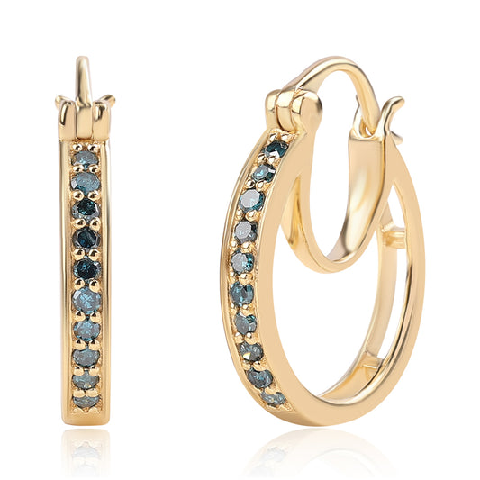 Goldplattierte Silberohrringe mit blauem Diamant