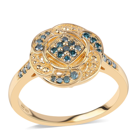 Goldplattierter Silberring mit blauem Diamant