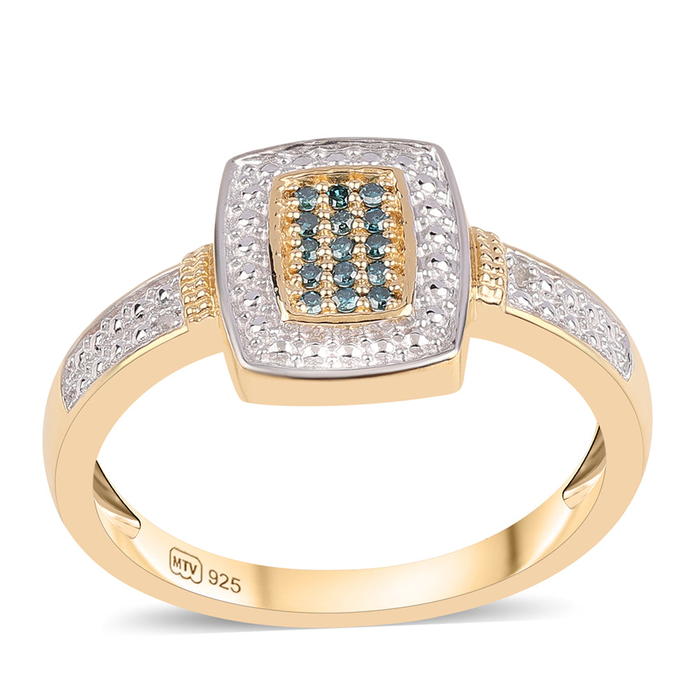 Goldplattierter Silberring mit blauem Diamant und weißem Topas 1 
