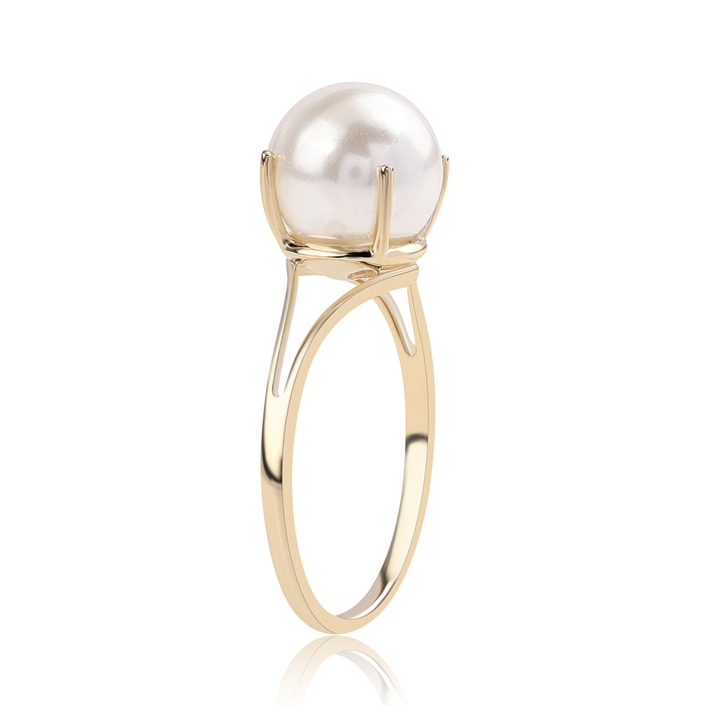 Goldring mit weißer Süßwasserperle