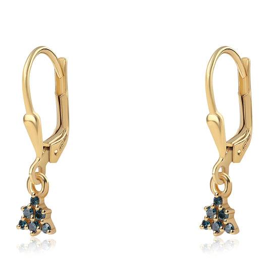 Goldplattierte Silberohrringe mit blauem Diamant und weißem Diamant