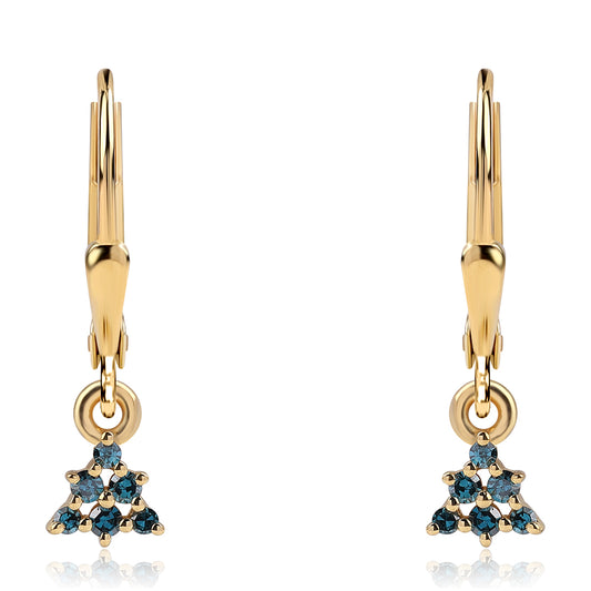 Goldplattierte Silberohrringe mit blauem Diamant und weißem Diamant