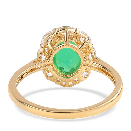 Goldplattierter Silberring mit grünem äthiopischem Opal aus Lega Dembi und weißem Topas