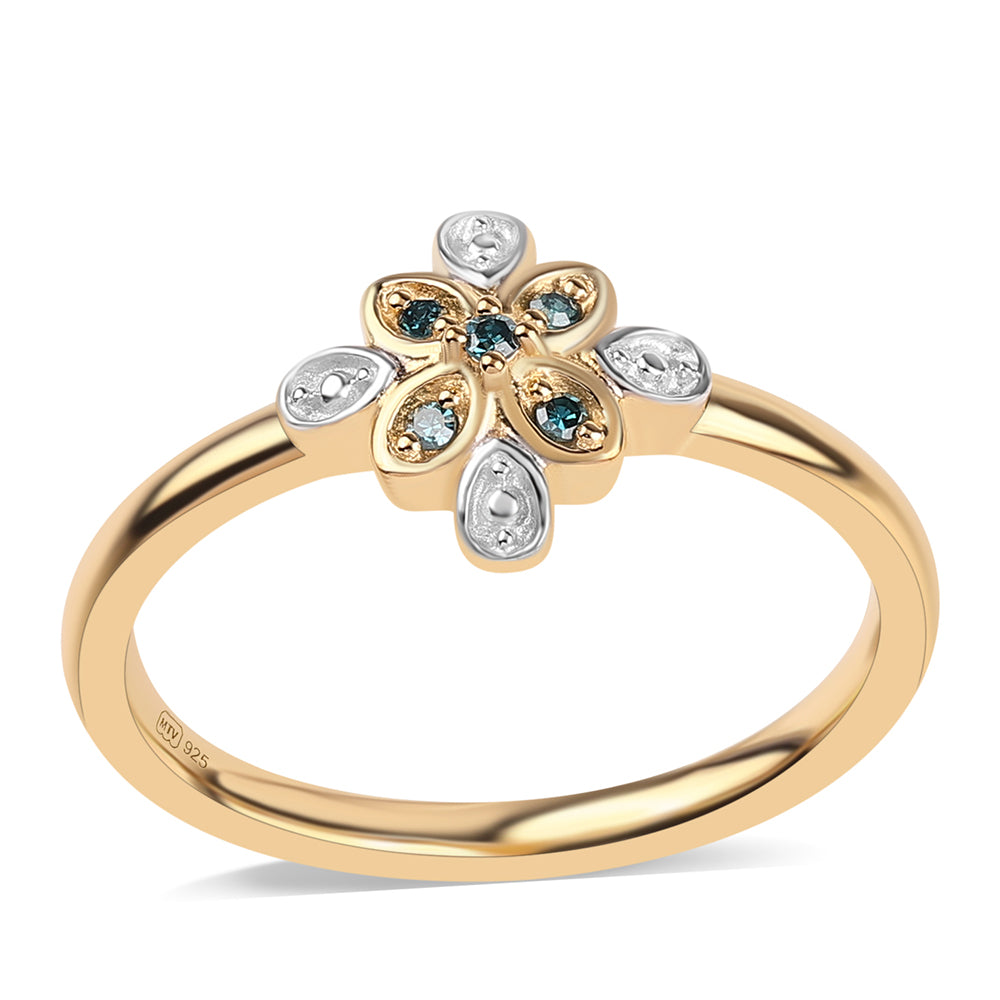 Goldplattierter Silberring mit blauem Diamant 1 