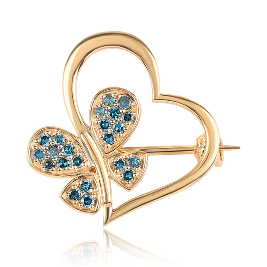 Goldplattierte Silberbrosche mit blauem Diamant