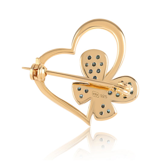 Goldplattierte Silberbrosche mit blauem Diamant