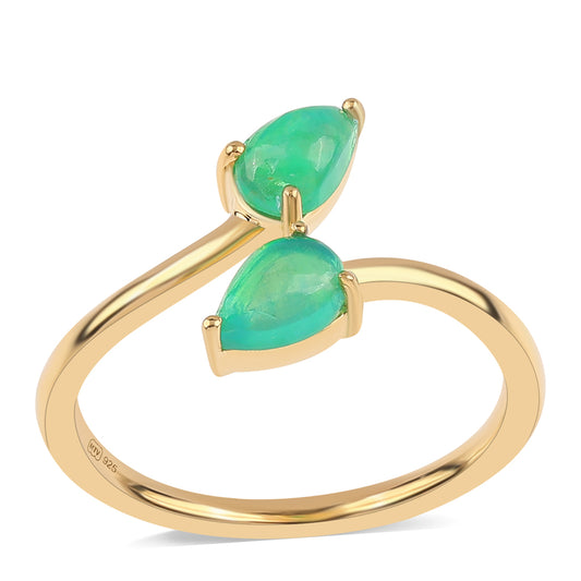 Goldplattierter Silberring mit grünem äthiopischem Opal aus Lega Dembi