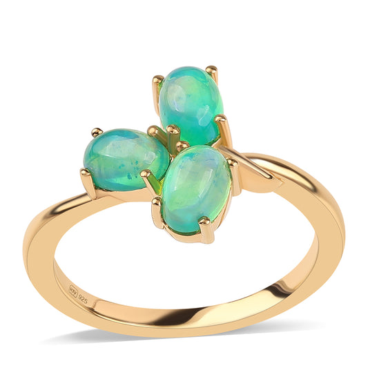 Goldplattierter Silberring mit grünem äthiopischem Opal aus Lega Dembi