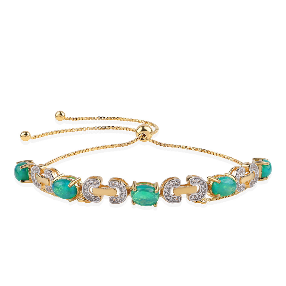 Goldplattiertes Silberarmband mit grünem äthiopischem Opal aus Lega Dembi und weißem Topas