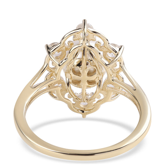 Goldring mit weißer Süßwasserperle und weißem Zirkon