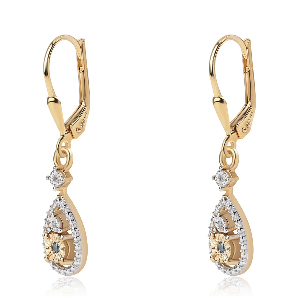 Goldplattierte Silberohrringe mit blauem Diamant und weißem Diamant 2 