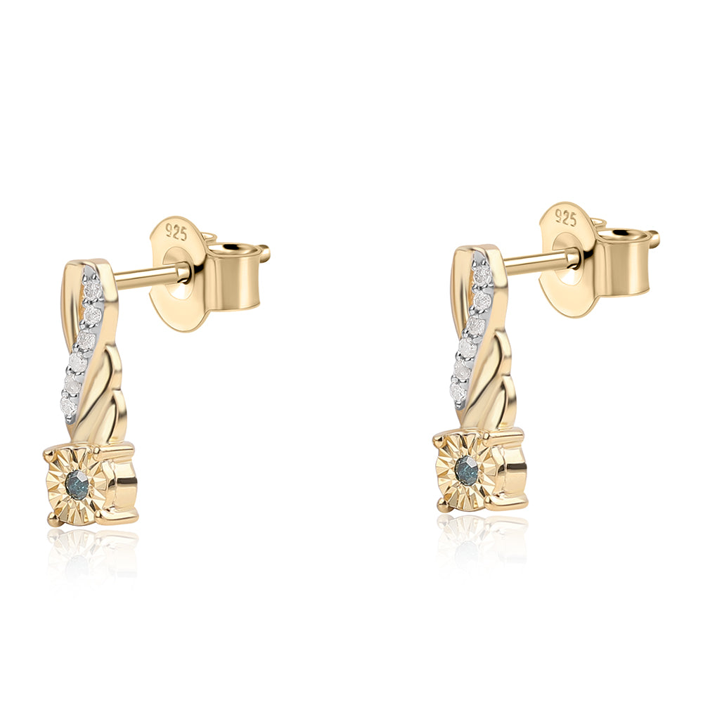Goldplattierte Silberohrringe mit blauem Diamant und weißem Diamant 2 