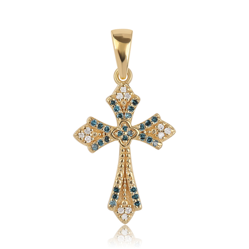 Goldplattierter Silberanhänger mit blauem Diamant und weißem Diamant