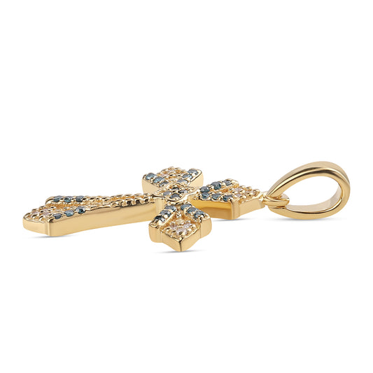 Goldplattierter Silberanhänger mit blauem Diamant und weißem Diamant