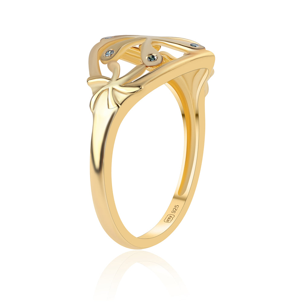 Goldplattierter Silberring mit blauem Diamant 2 